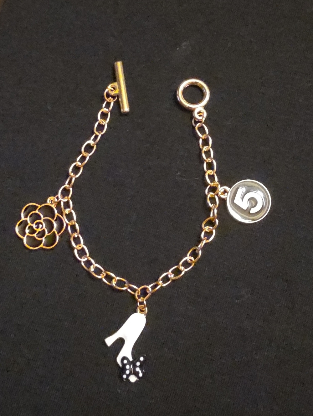 Gold-Tone Charm Bracelet with Floral, Heel & '5' Charms